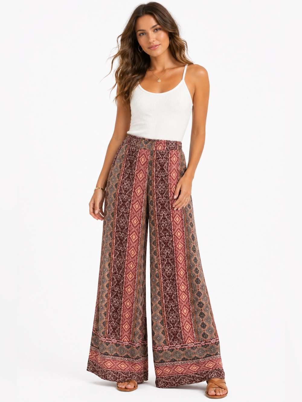 EUC BCX Size Large Bohemian Patterned‎ Wide-Leg Pants